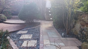Here is a picture of a job that we completed for a client in Stockbridge. Edinburgh, see more examples at www.garden-co.com. The sandstone steps have lights installed to risers visible to top right. Also walk over lights fitted to edge of path .